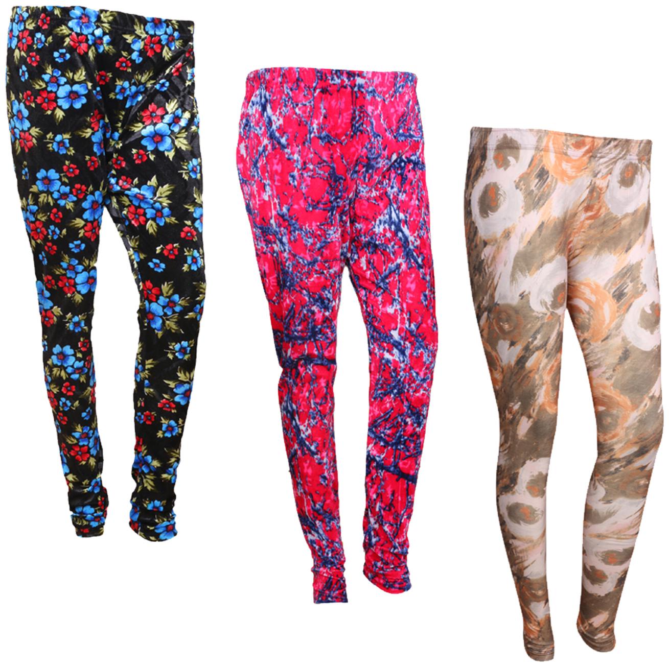 

IndiWeaves Women Cotton Printed Legging and Velvet Printed Leggings (Pack of 3)