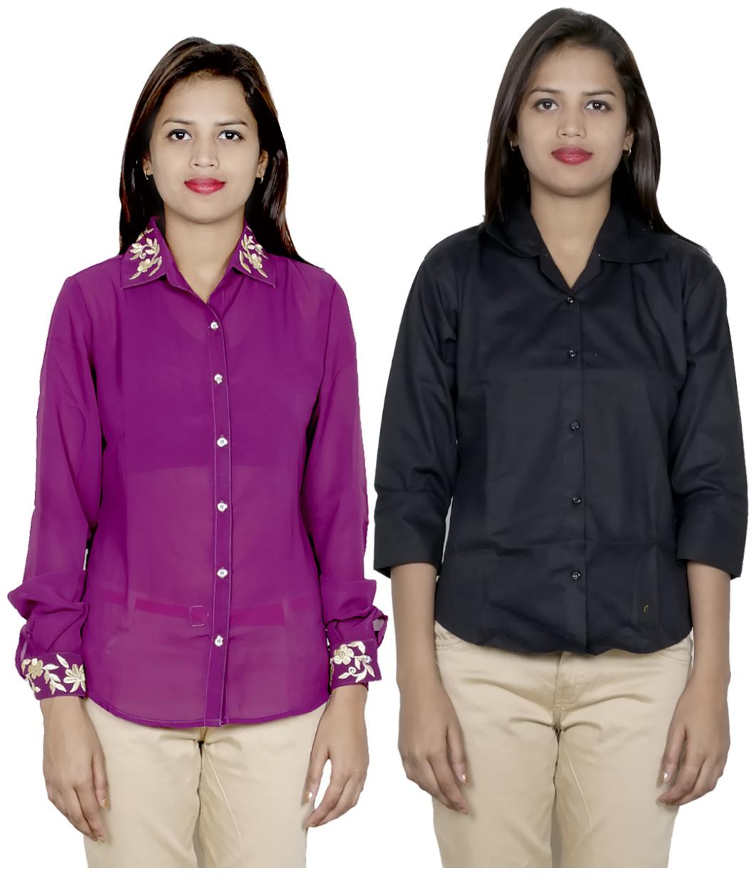 

Indiweaves Women Purple Embroidered Regular Fit Shirt