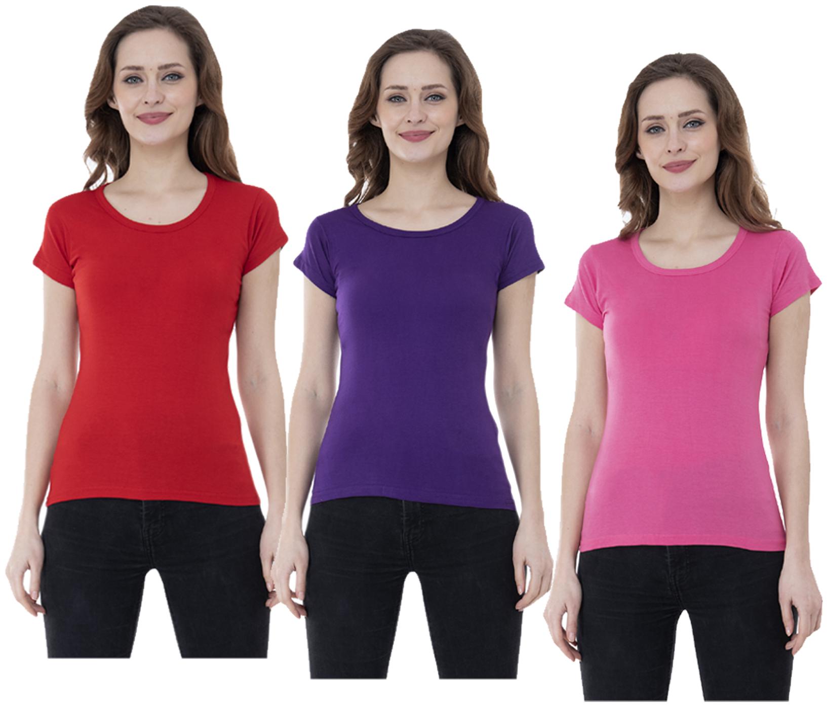 

Indiweaves Women Multi Regular fit Round neck Cotton T shirt