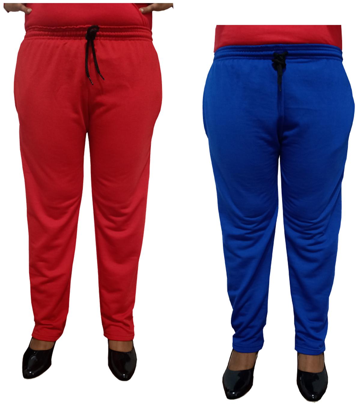 

Indiweaves Women Regular fit Fleece Solid Track pants - Blue Red