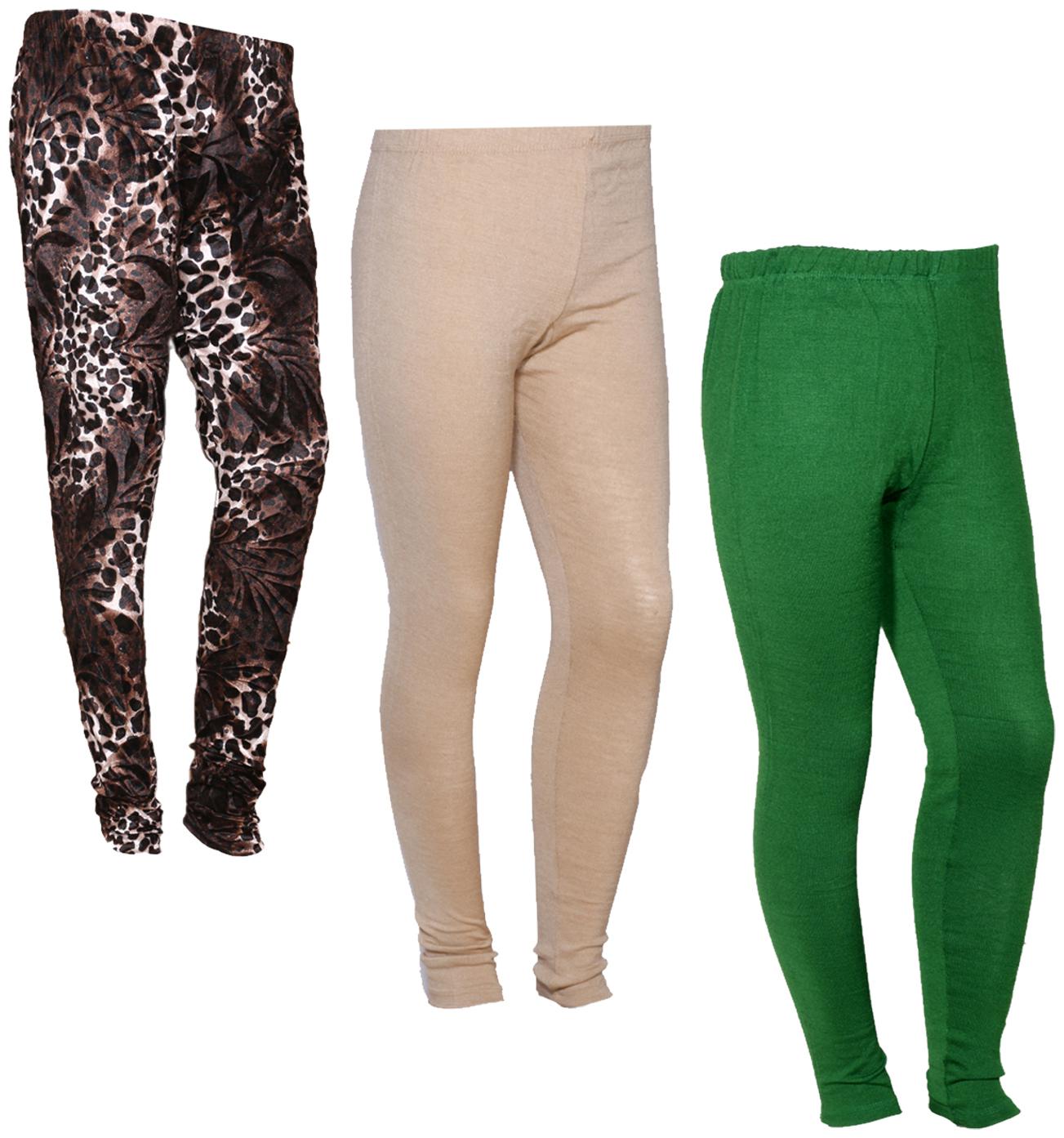 

IndiWeaves Women Woolen Plain and Velvet Printed Leggings for Winters (Pack of 3)