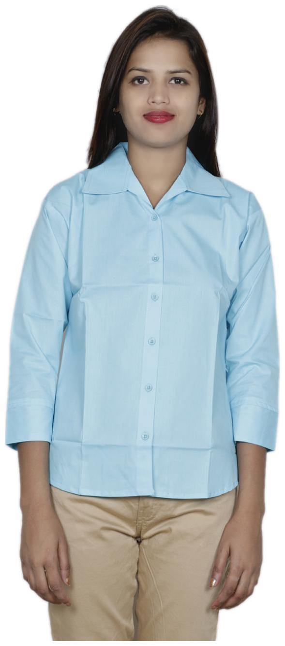 

Indiweaves Women Blue Solid Regular Fit Shirt