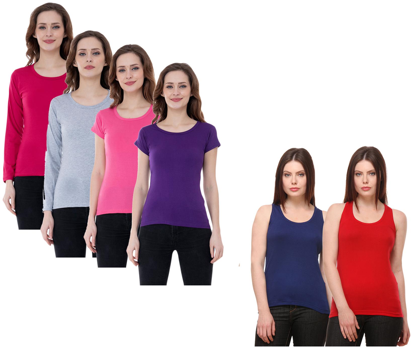 

Indiweaves Women Multi Regular fit Round neck Cotton Tank top