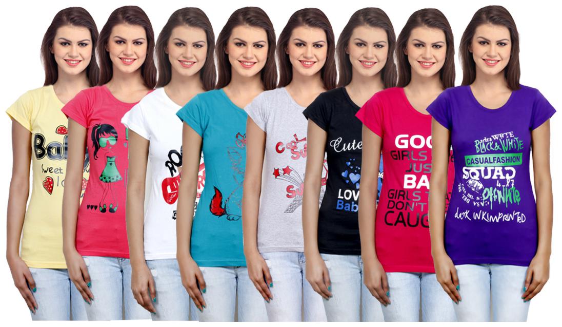 

IndiWeaves Women Cotton Printed T-Shirt ( Set of- 8)