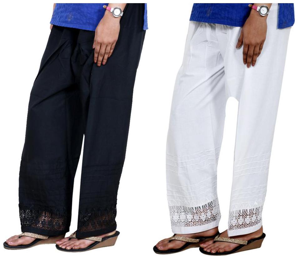 

IndiWeaves Women Cotton Chaudi Lece Semi-Patiala Salwar Set of -2