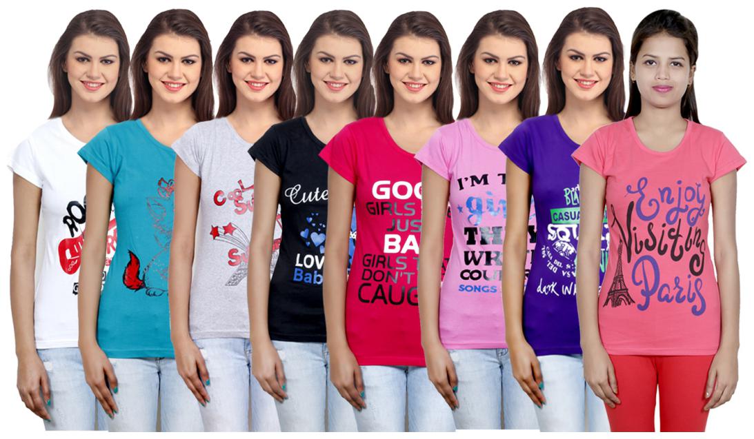 

IndiWeaves Women Cotton Printed T-Shirt ( Set of- 8)