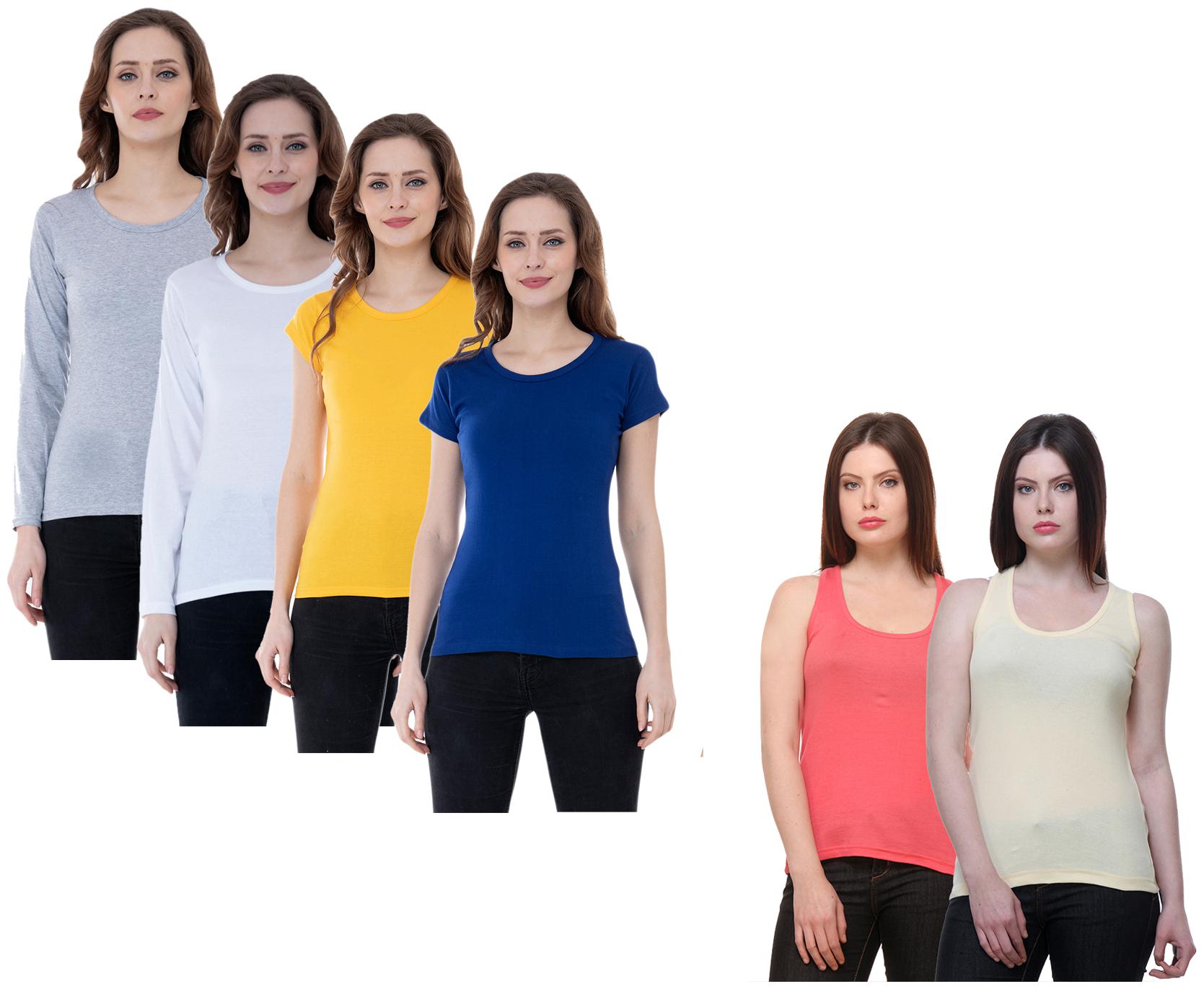 

Indiweaves Women Multi Regular fit Round neck Cotton Tank top