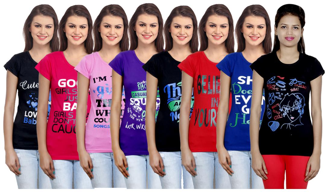 

IndiWeaves Women Cotton Printed T-Shirt ( Set of- 8)