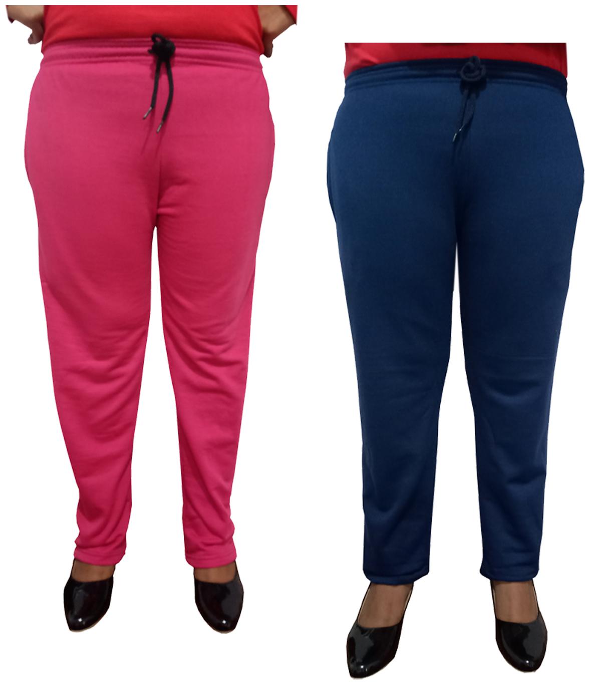 

Indiweaves Women Regular fit Fleece Solid Track pants - Navy Pink