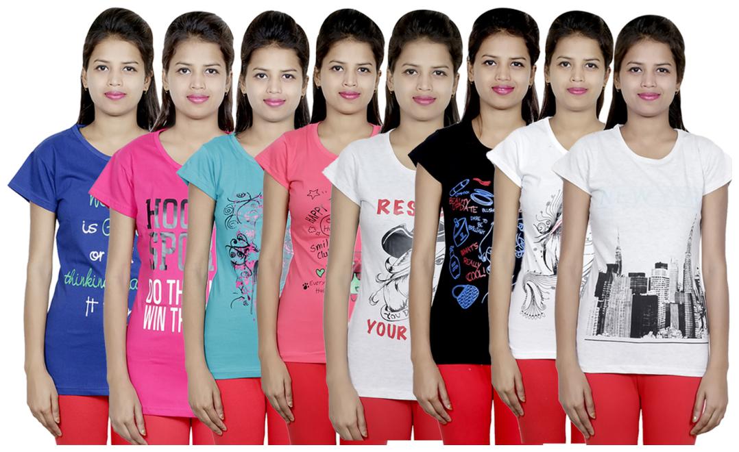 

IndiWeaves Women s Cotton Printed T-Shirts COMBO OFFER ( Pack of 8 T-Shirts)