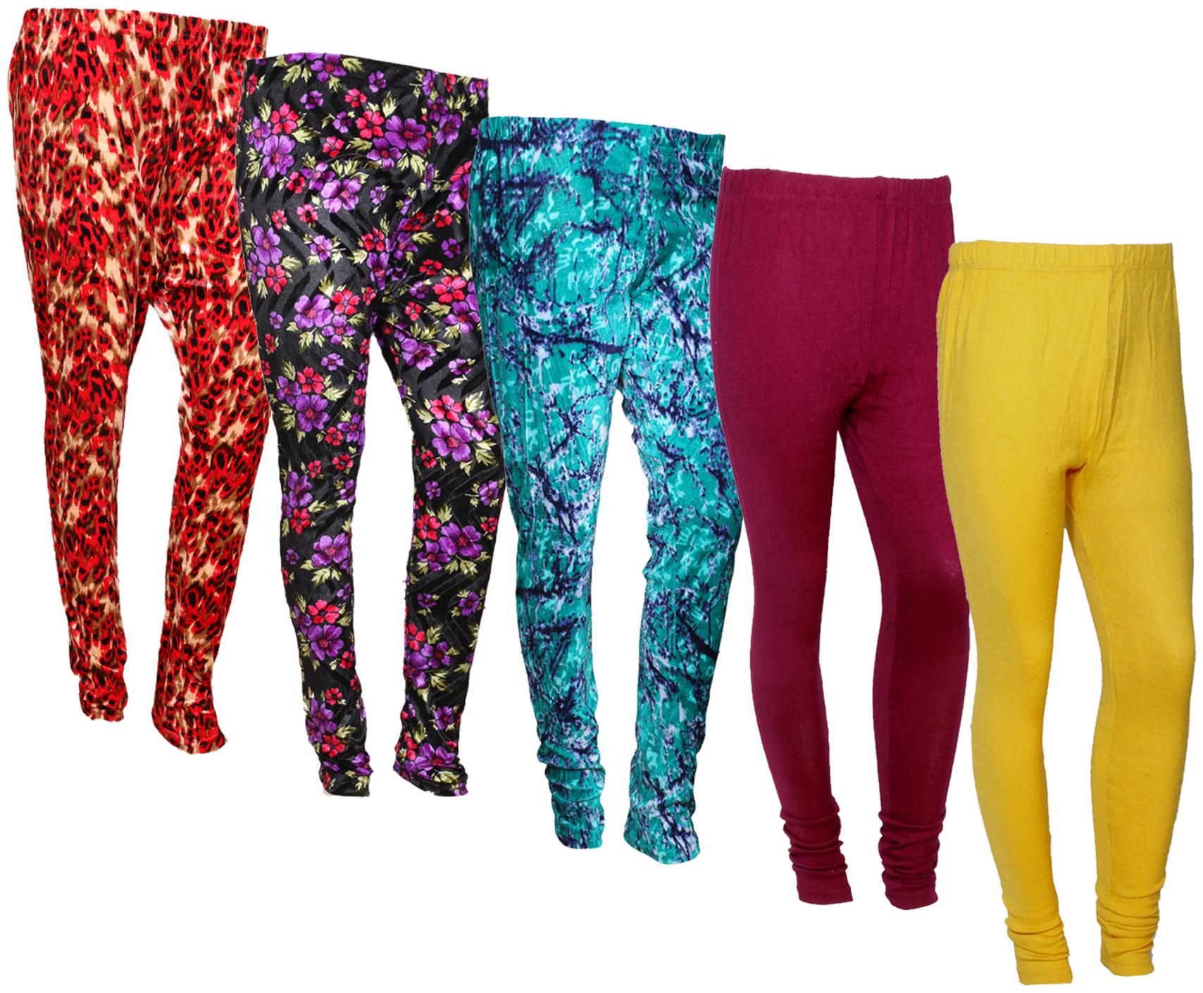 

IndiWeaves Women Woolen Plain and Velvet Printed Leggings for Winters (Pack of 5)
