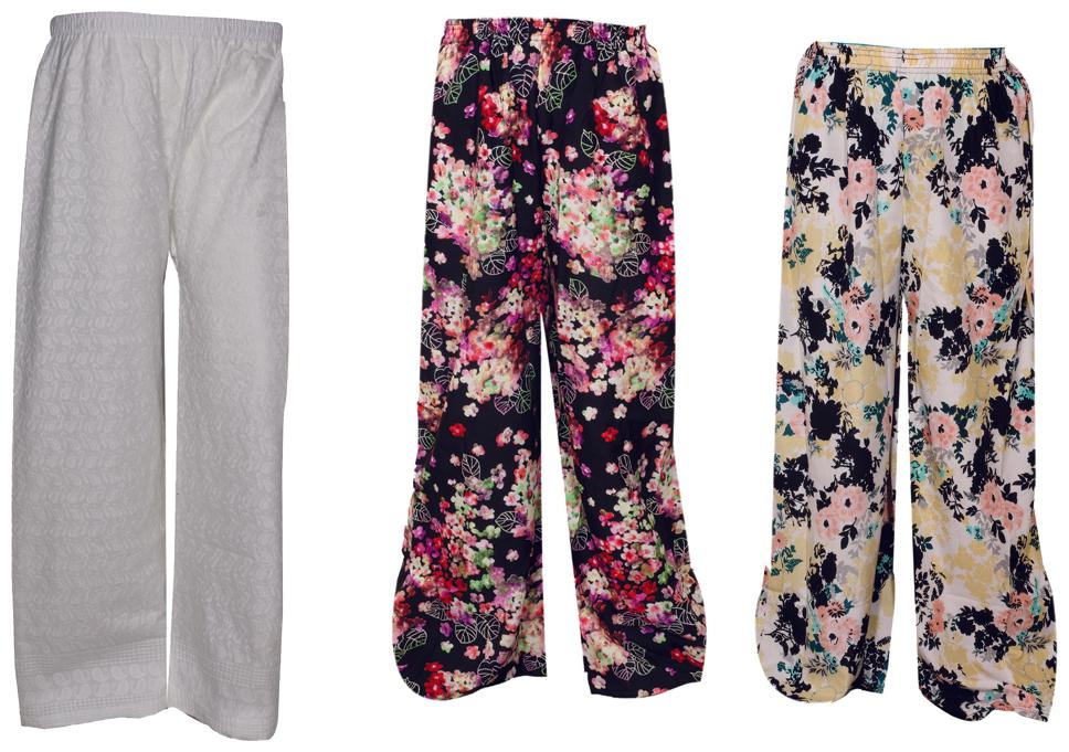 

IndiWeaves Womens 1 Full Chikan Work Pallazo and 2 Printed Palazzo Combo Pack (Pack of 3 Palazo)