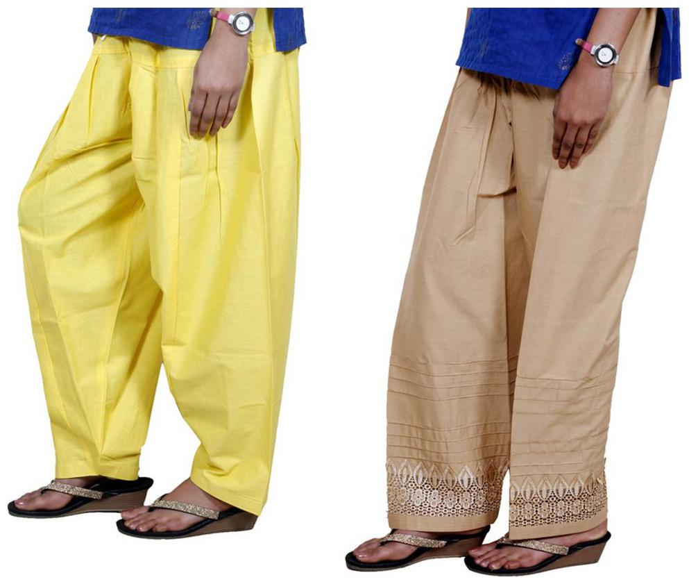 

Indiweaves Cotton Patiala - Yellow