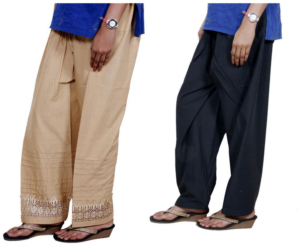 

IndiWeaves Women Cotton Semi-Patiala with Chaudi Lece Semi- Patiala Salwar Set of -2