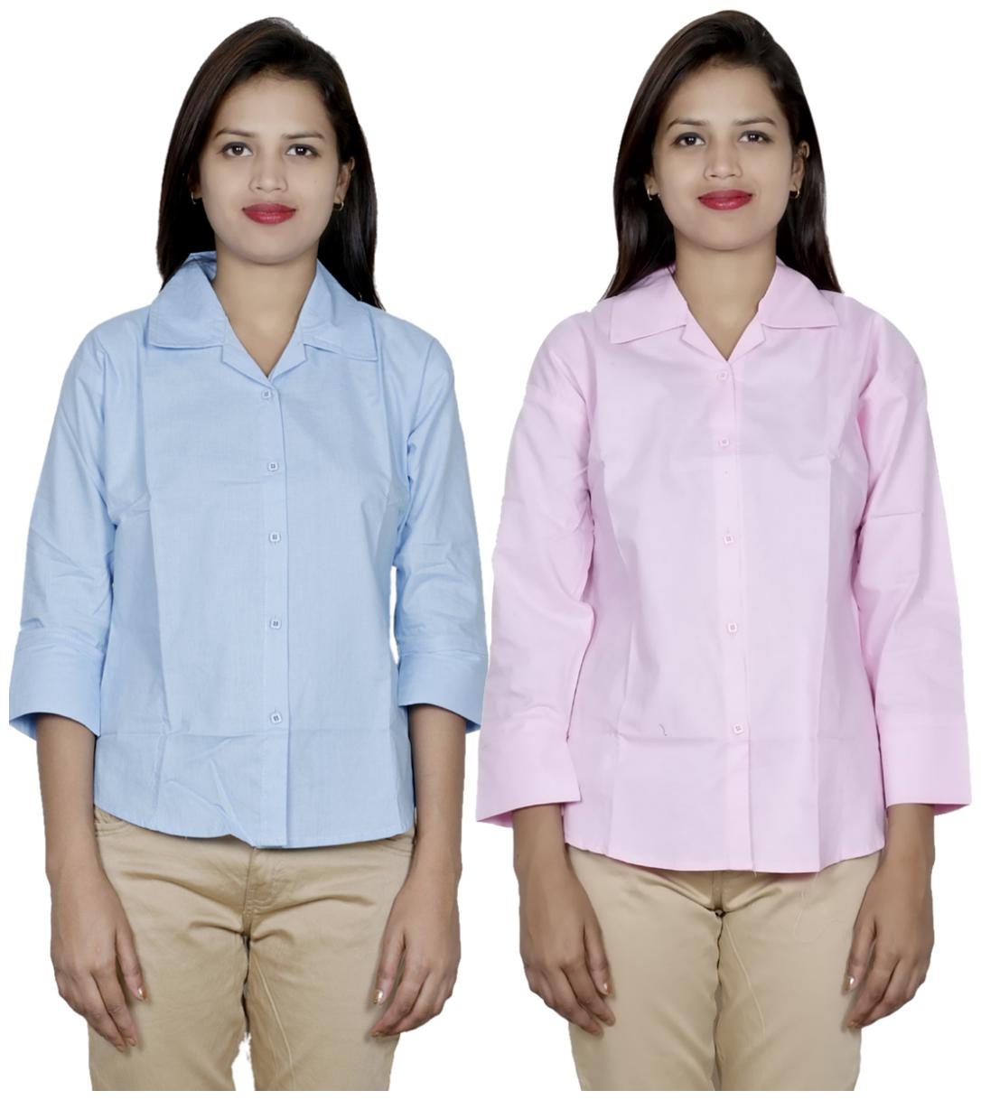 

Indiweaves Women Blue Solid Regular Fit Shirt