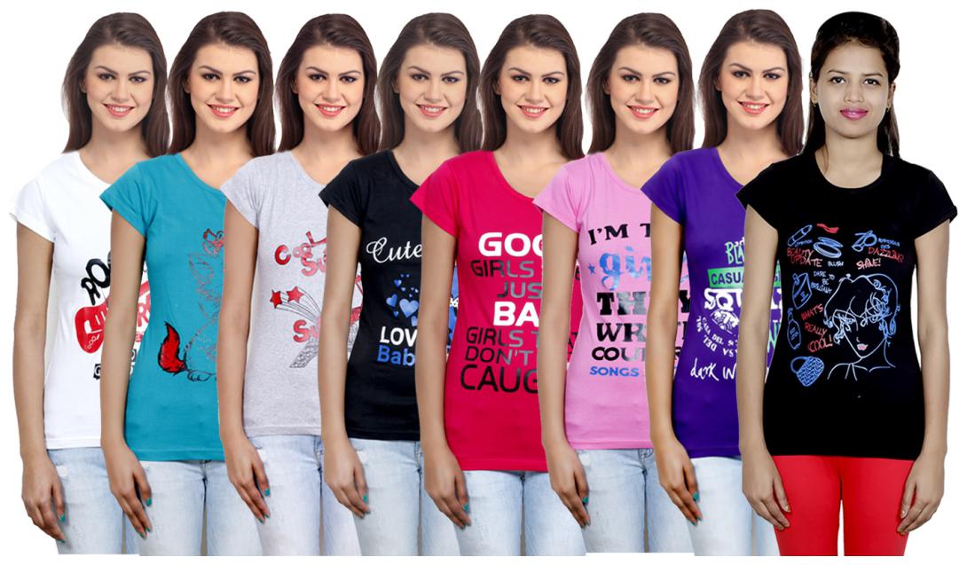 

IndiWeaves Women Cotton Printed T-Shirt ( Set of- 8)