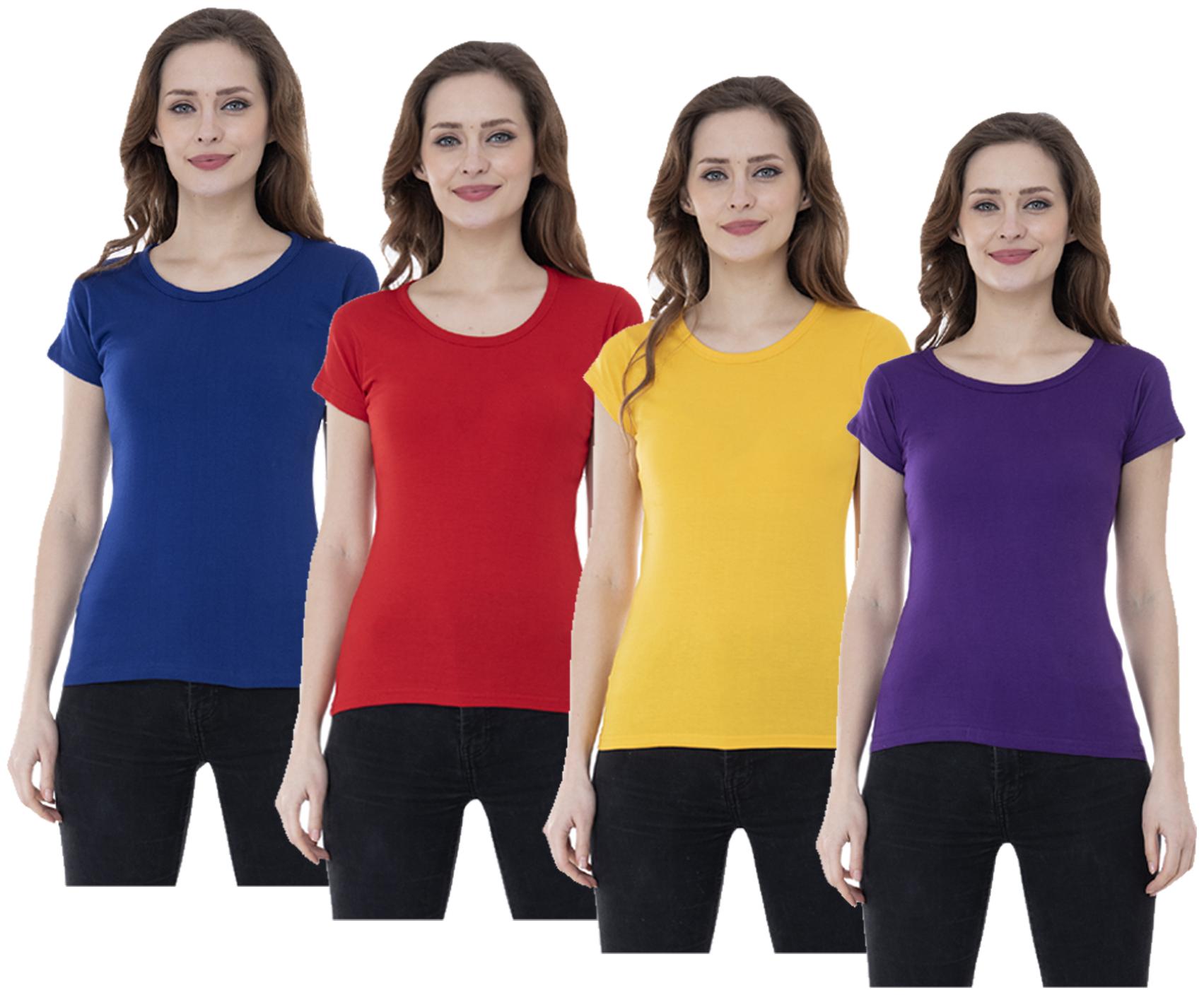 

Indiweaves Women Multi Regular fit Round neck Cotton T shirt