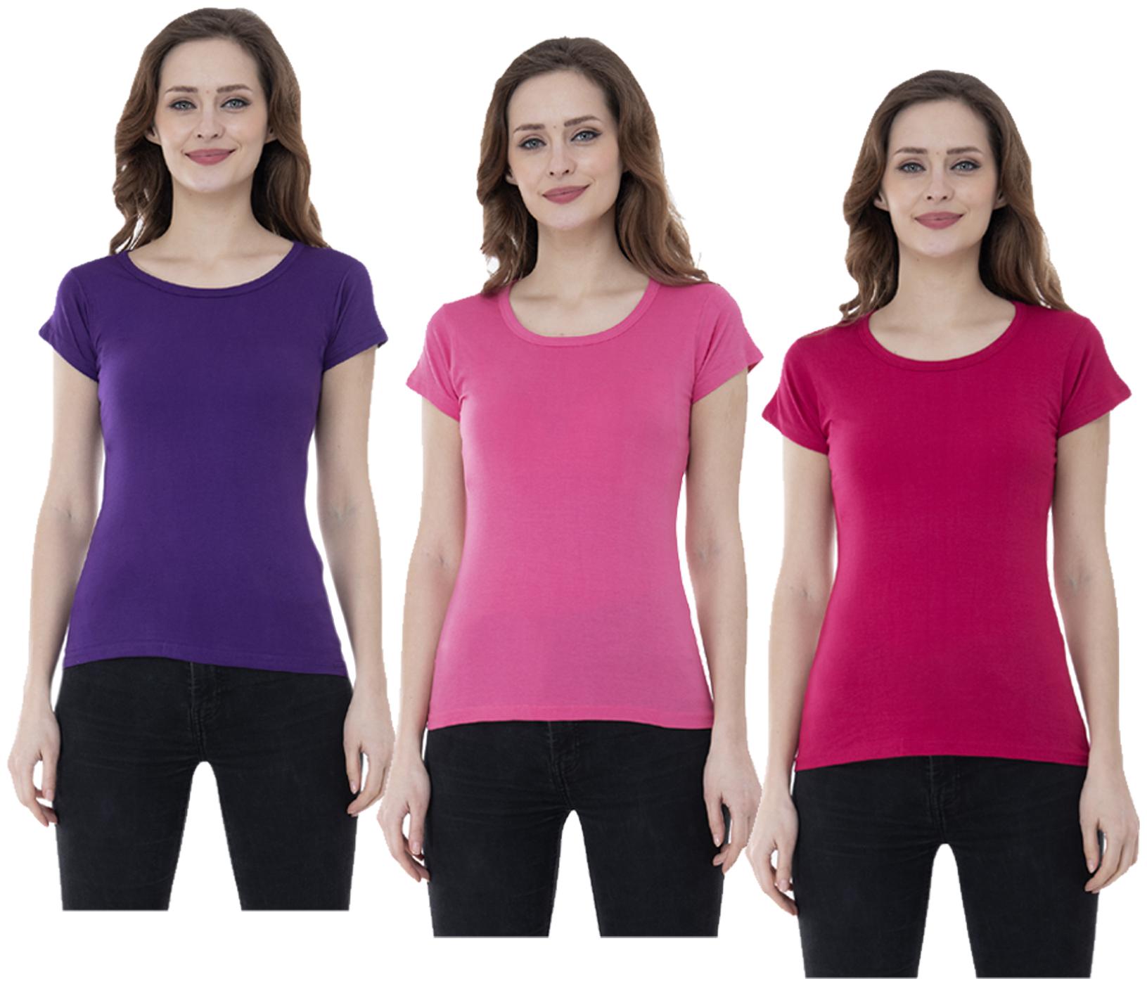 

Indiweaves Women Multi Regular fit Round neck Cotton T shirt