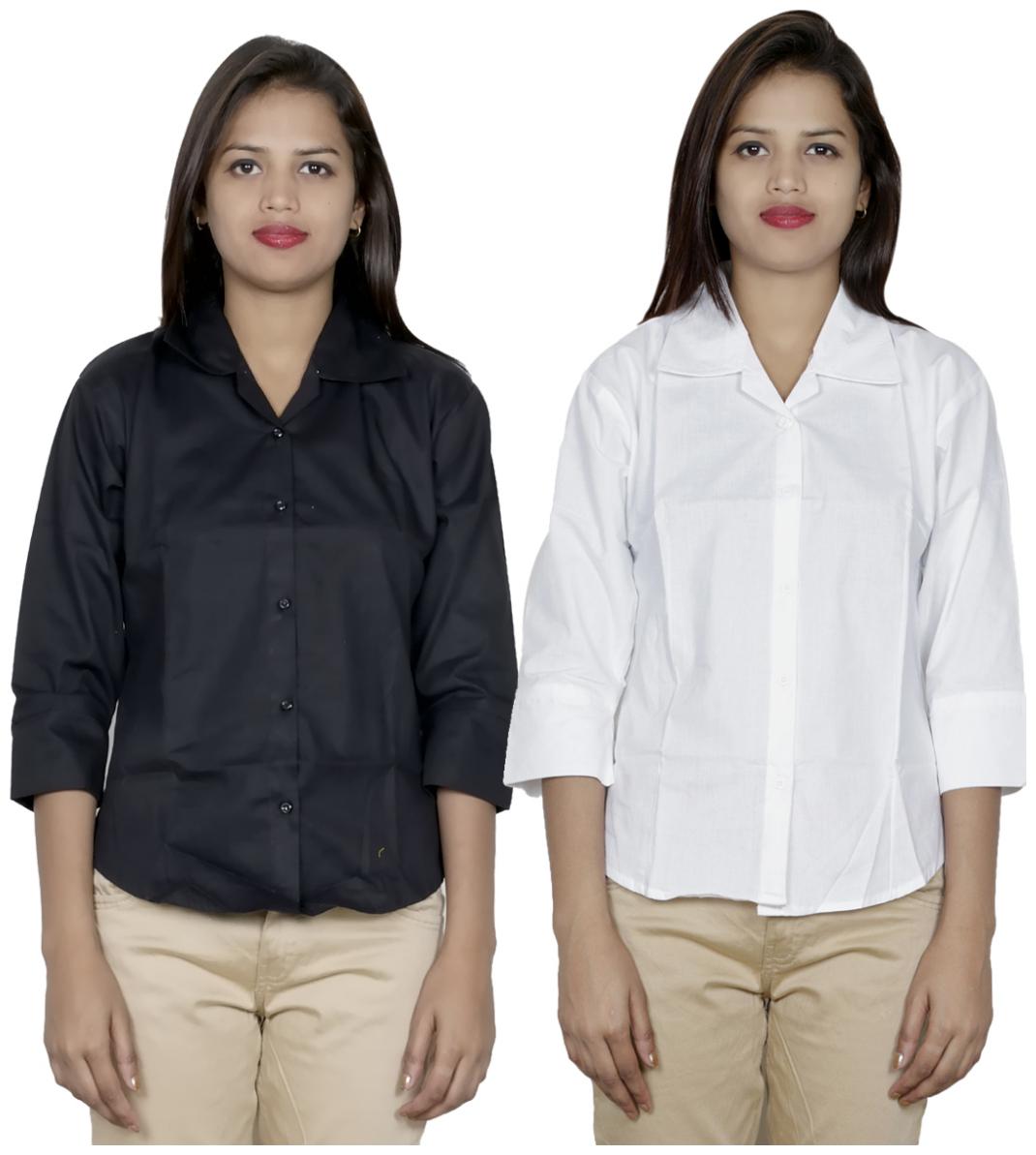 

Indiweaves Women Black Solid Regular Fit Shirt