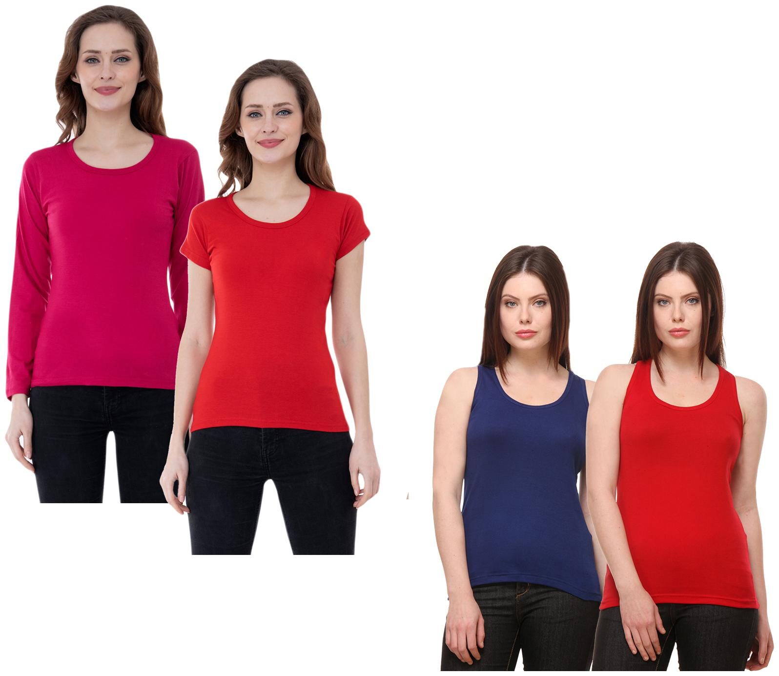 

Indiweaves Women Multi Regular fit Round neck Cotton Tank top