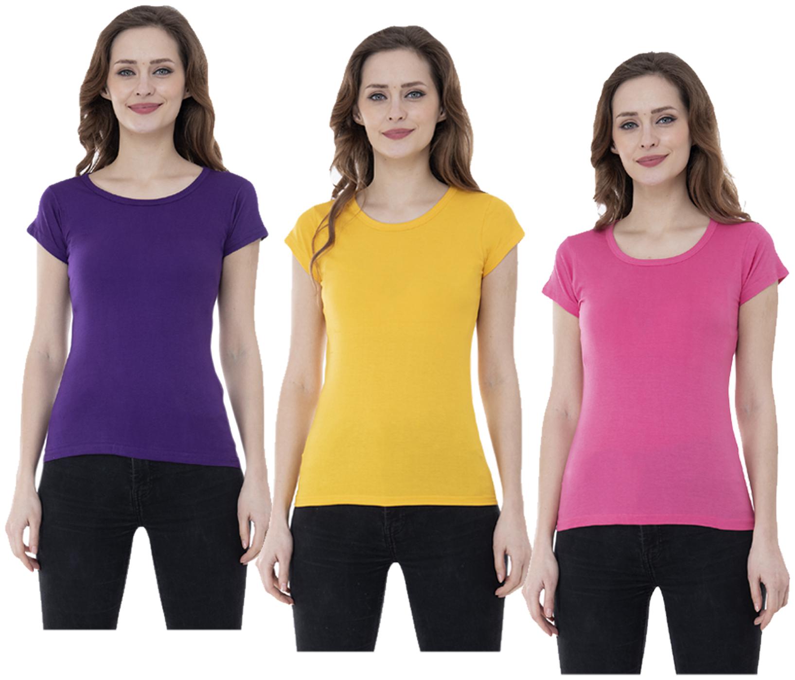 

Indiweaves Women Multi Regular fit Round neck Cotton T shirt
