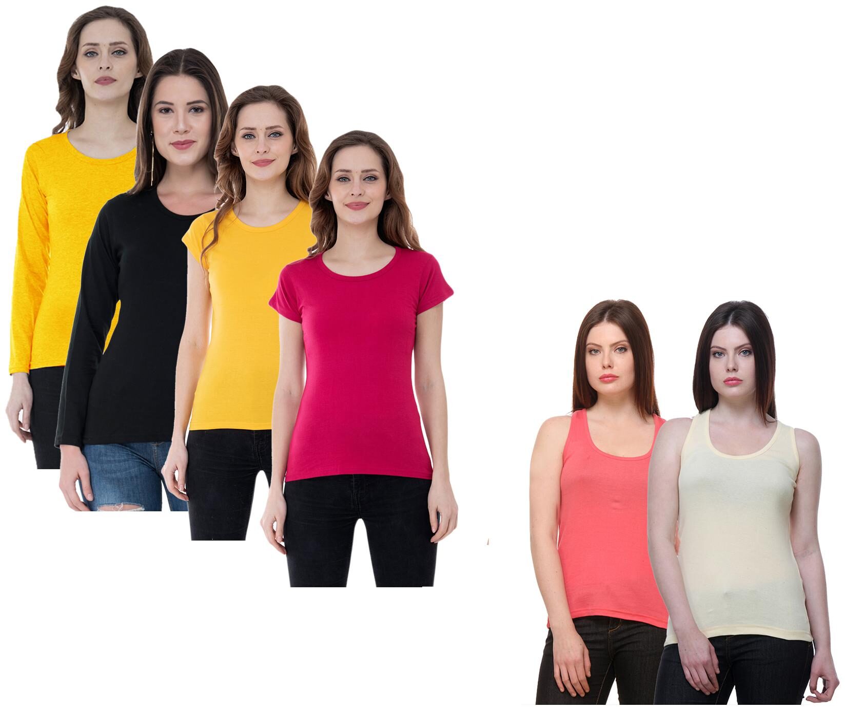 

Indiweaves Women Multi Regular fit Round neck Cotton Tank top