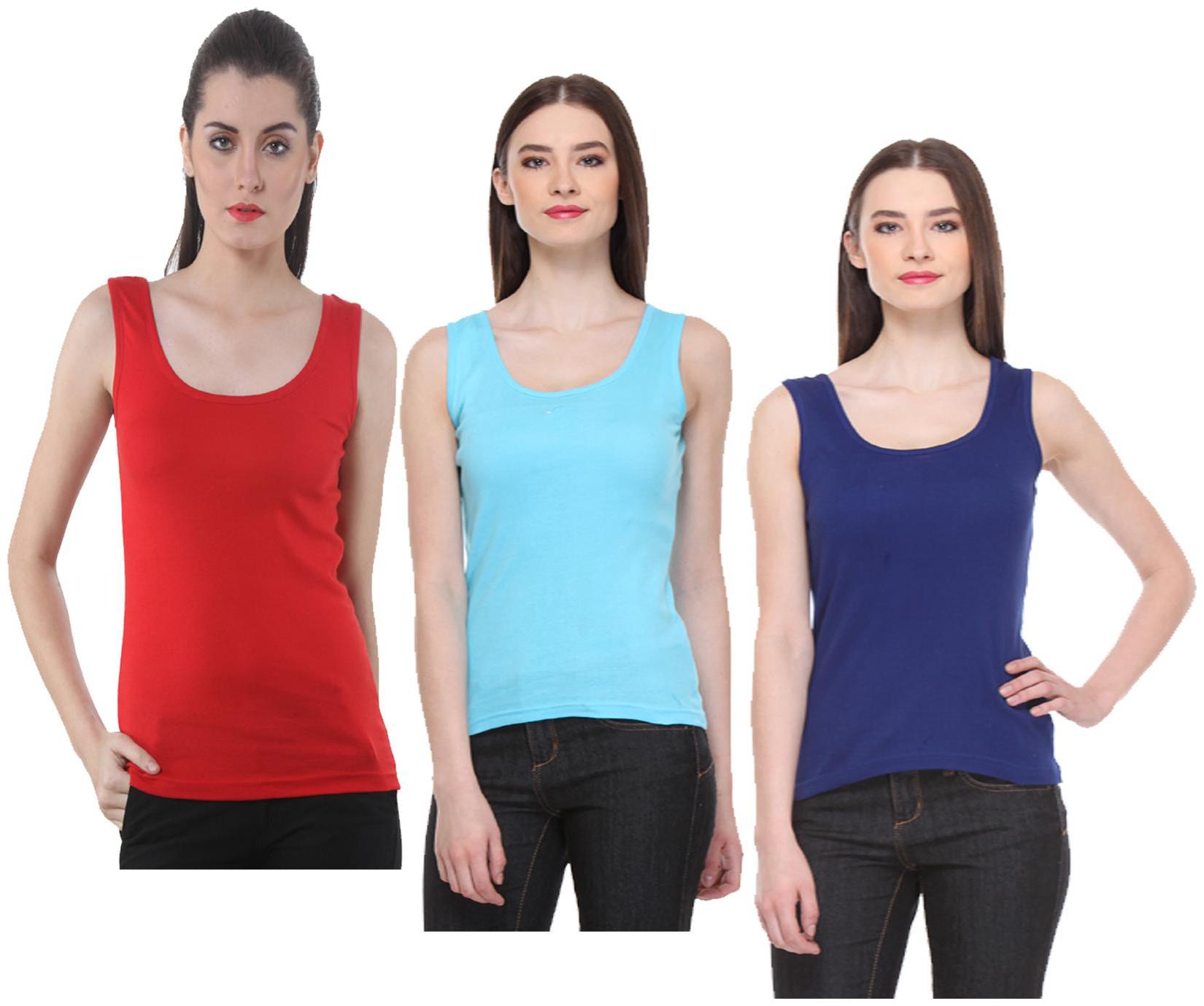

Indiweaves Women Multi Regular fit U neck Cotton Tank top