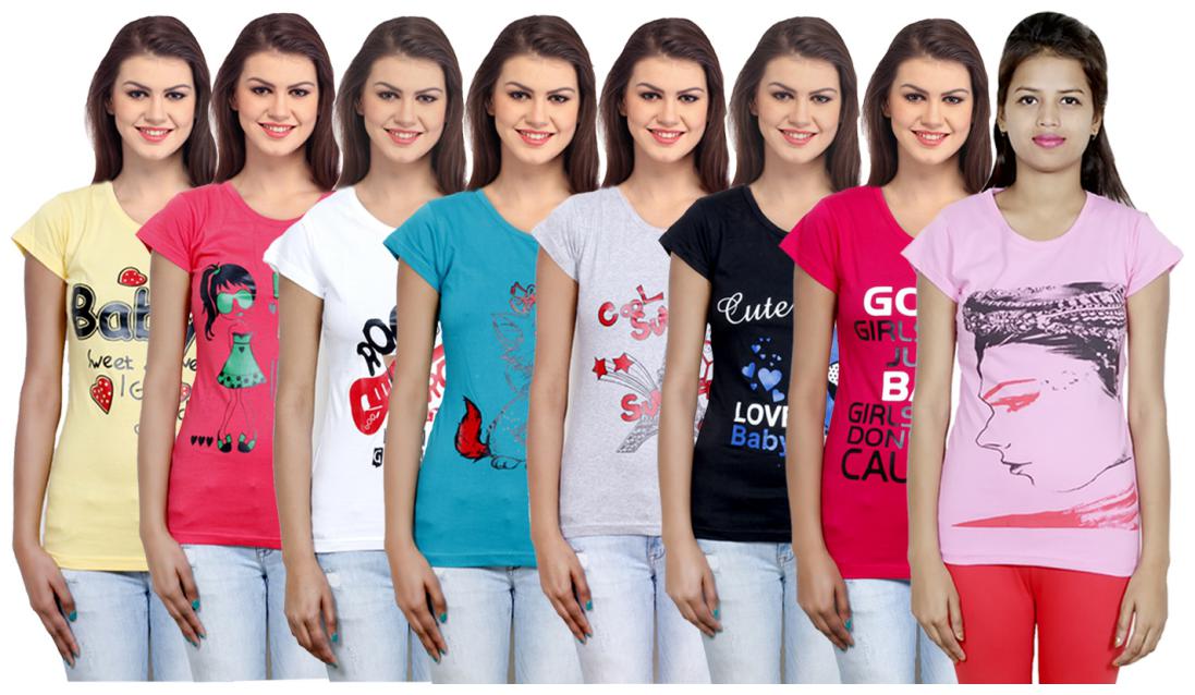 

IndiWeaves Women Cotton Printed T-Shirt ( Set of- 8)