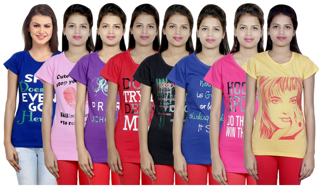 

IndiWeaves Women s Cotton Printed T-Shirts COMBO OFFER ( Pack of 8 T-Shirts)