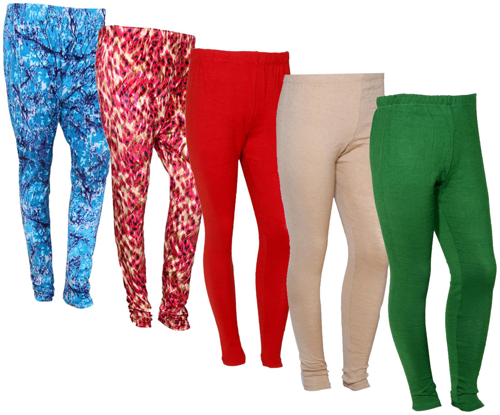 

IndiWeaves Women Woolen Plain and Velvet Printed Leggings for Winters (Pack of 5)