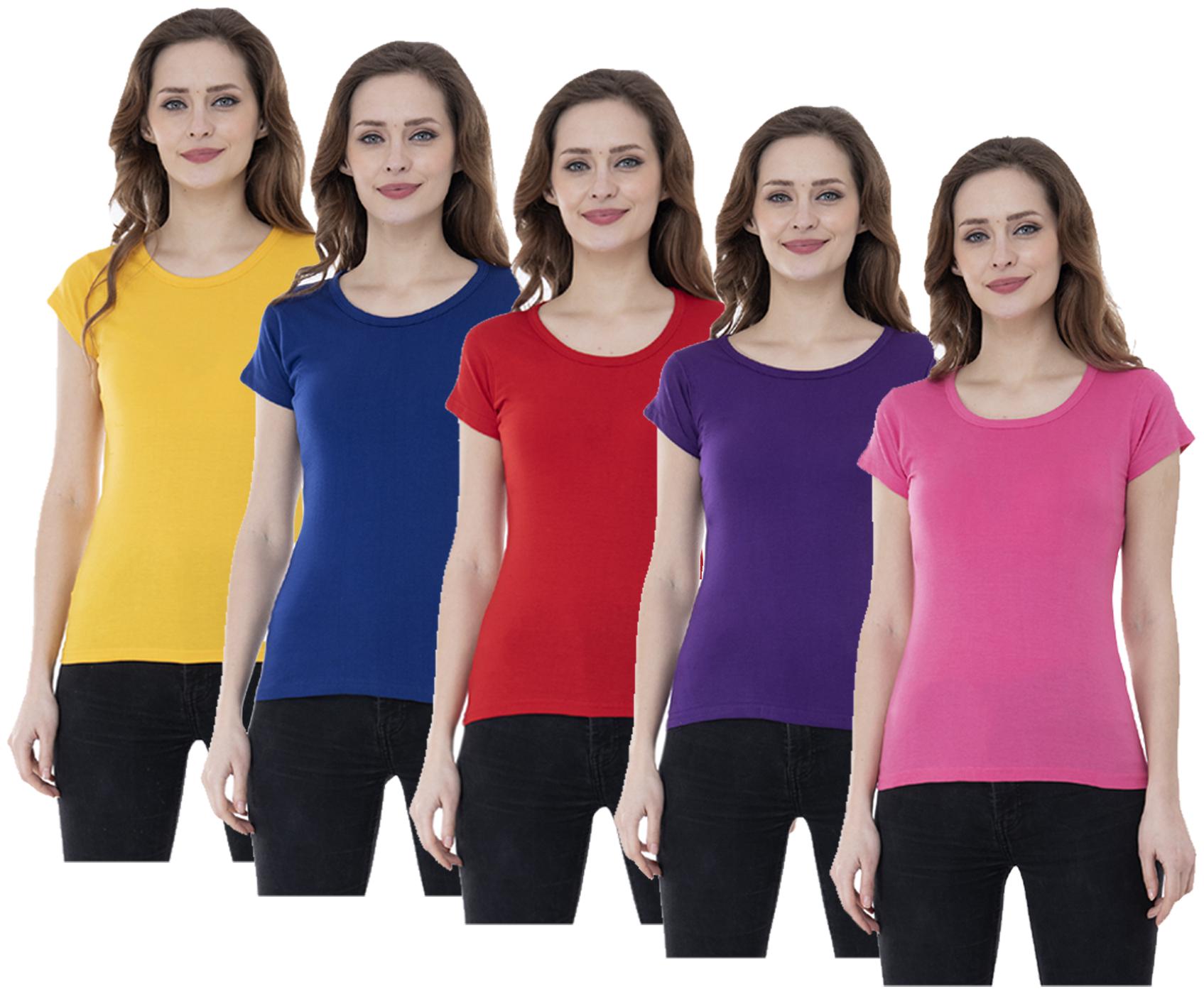 

Indiweaves Women Multi Regular fit Round neck Cotton T shirt
