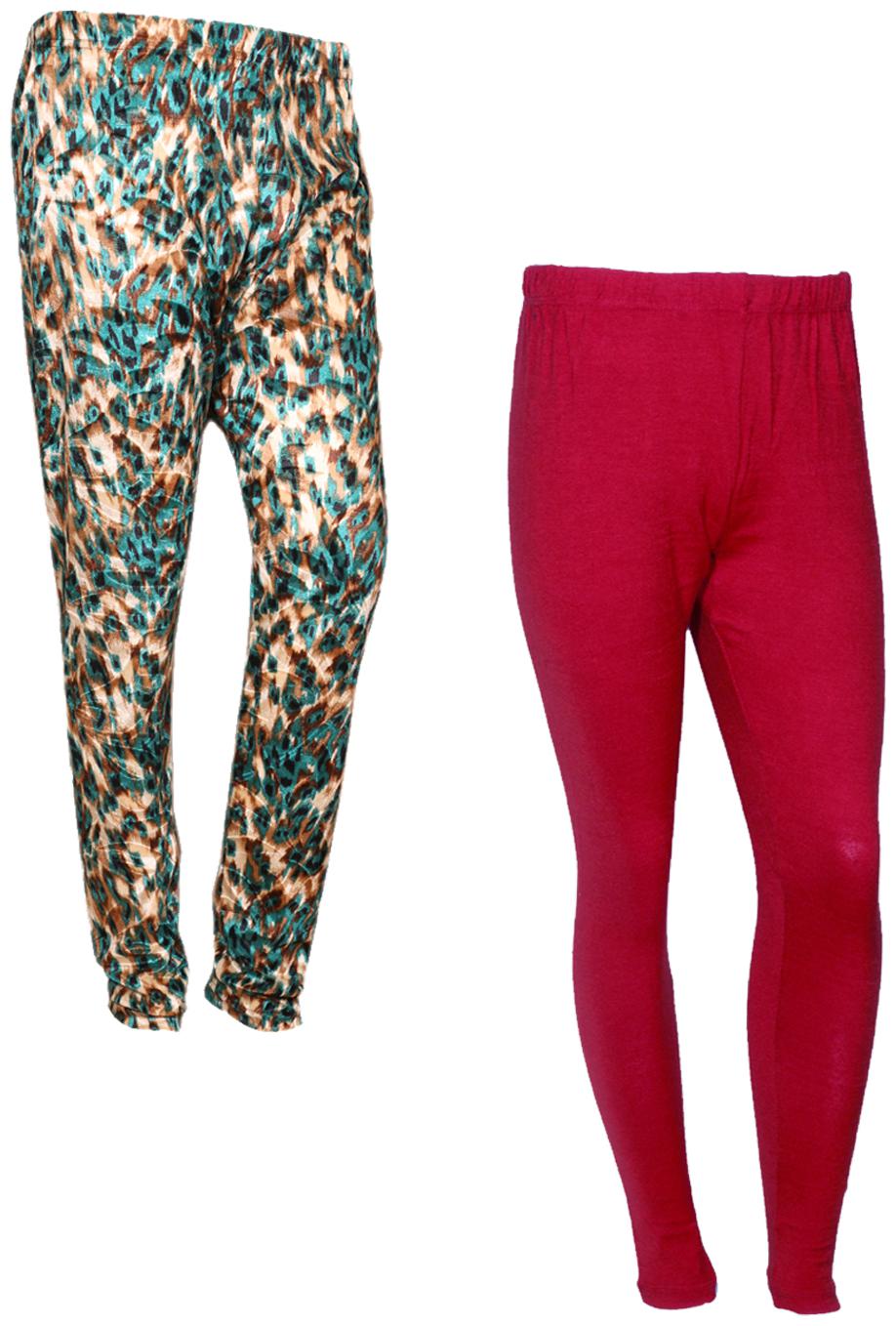 

IndiWeaves Women Woolen Plain and Velvet Printed Leggings for Winters (Pack of 2)