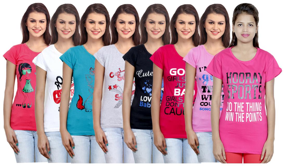 

IndiWeaves Women s Cotton Printed T-Shirts COMBO OFFER ( Pack of 8 T-Shirts)