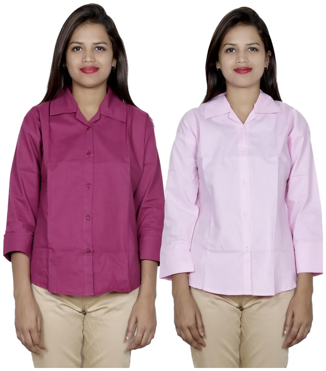 

Indiweaves Women Pink Solid Regular Fit Shirt