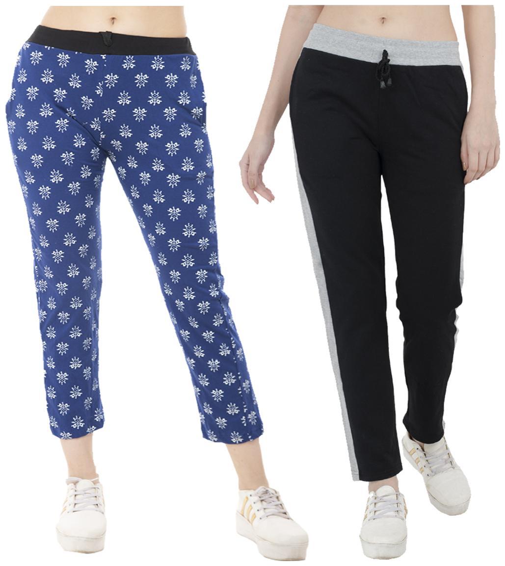 

Indiweaves Women Regular fit Polyester Printed Track pants - Black