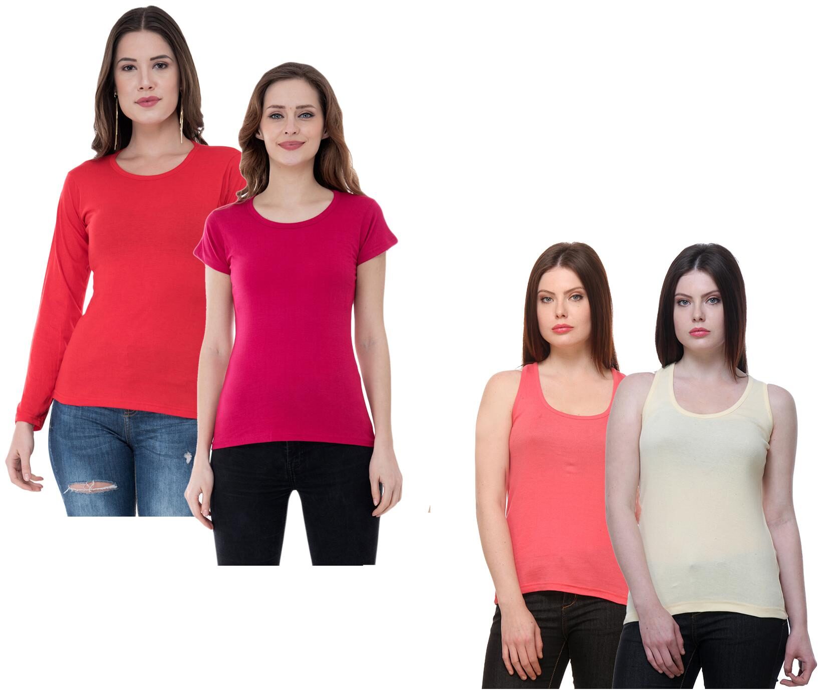 

Indiweaves Women Multi Regular fit Round neck Cotton Tank top