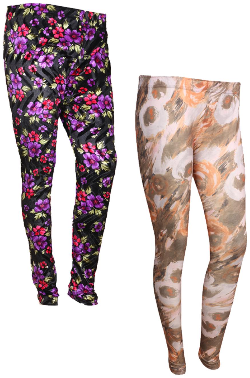 

IndiWeaves Women Cotton Printed Legging and Velvet Printed Leggings (Pack of 2)