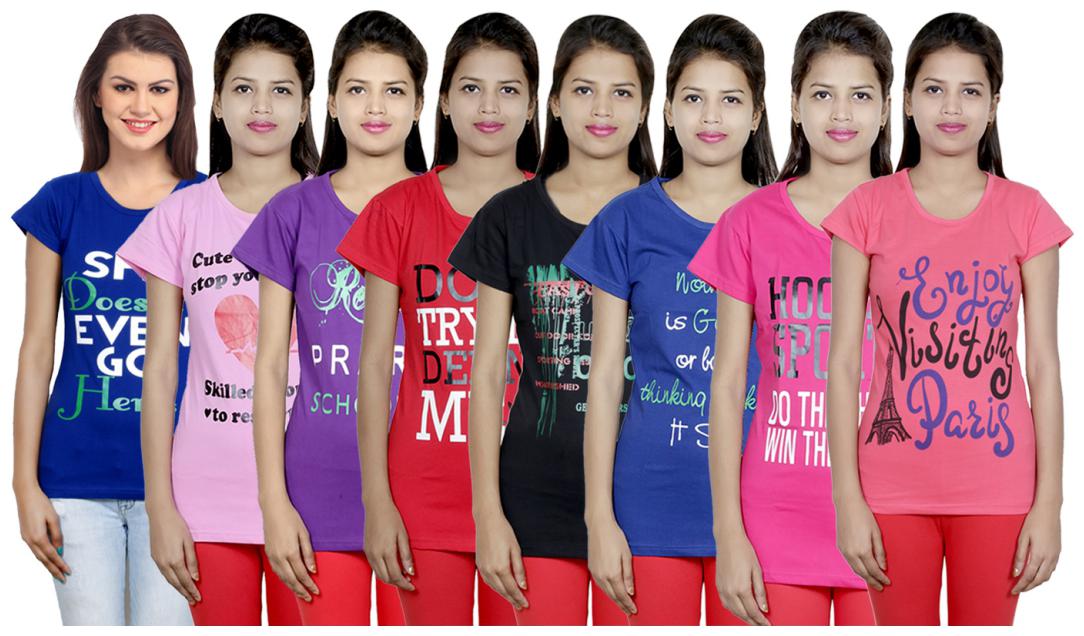 

IndiWeaves Women s Cotton Printed T-Shirts COMBO OFFER ( Pack of 8 T-Shirts)