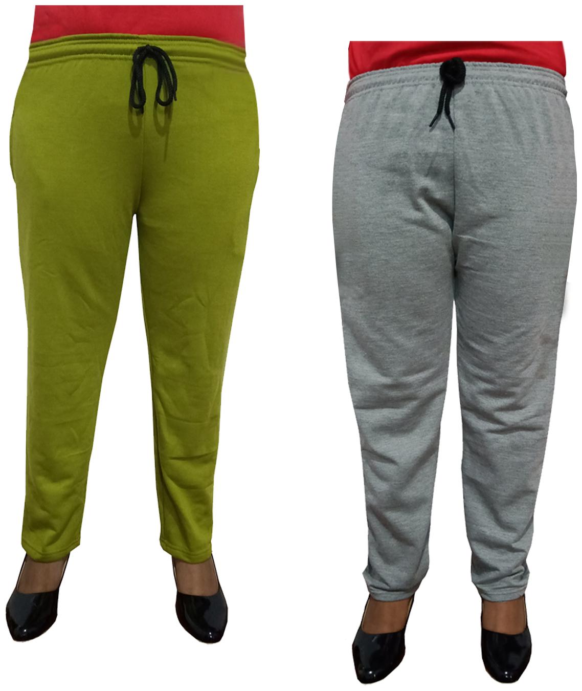 

Indiweaves Women Regular fit Fleece Solid Track pants - Grey Green
