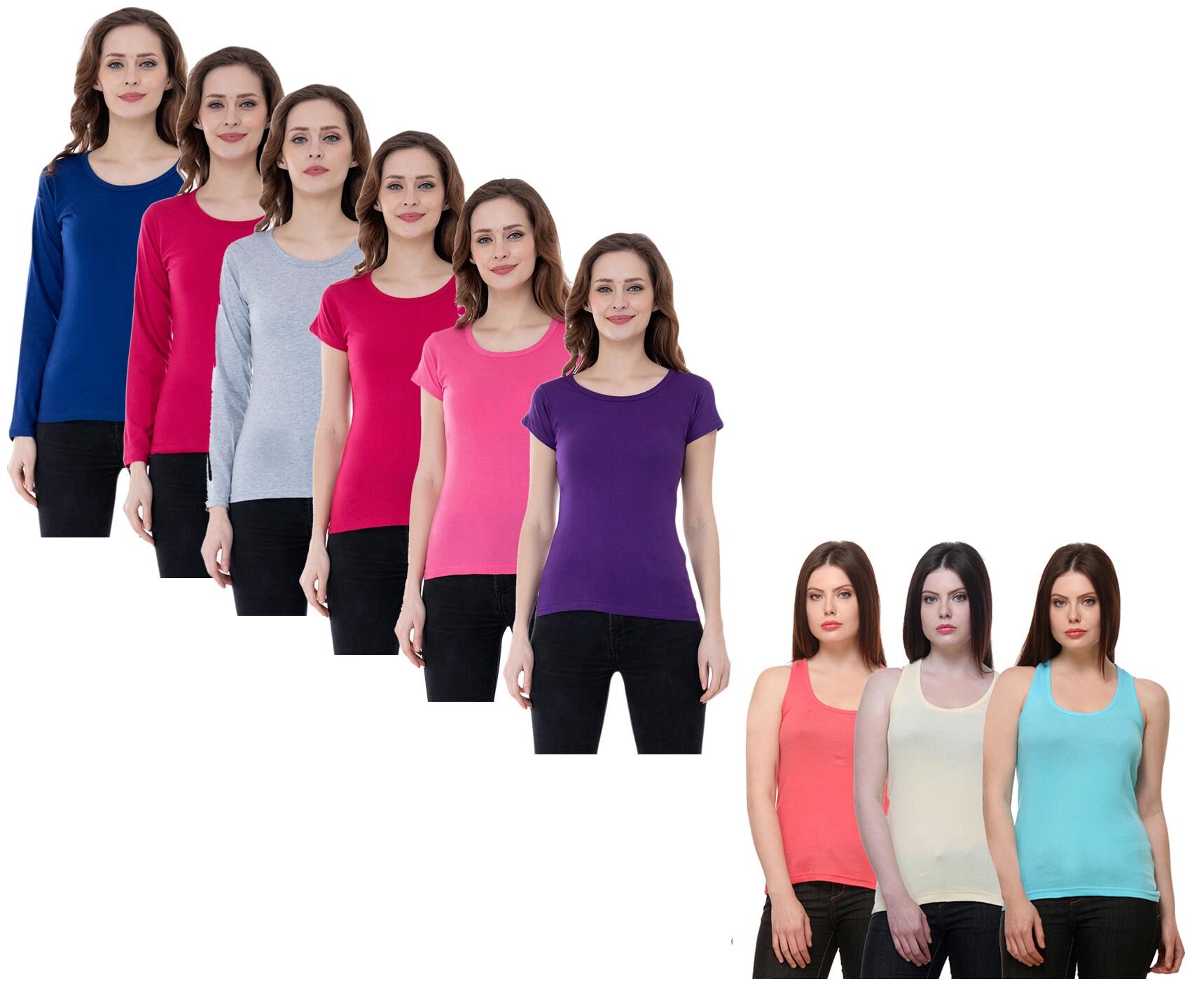 

Indiweaves Women Multi Regular fit Round neck Cotton Tank top