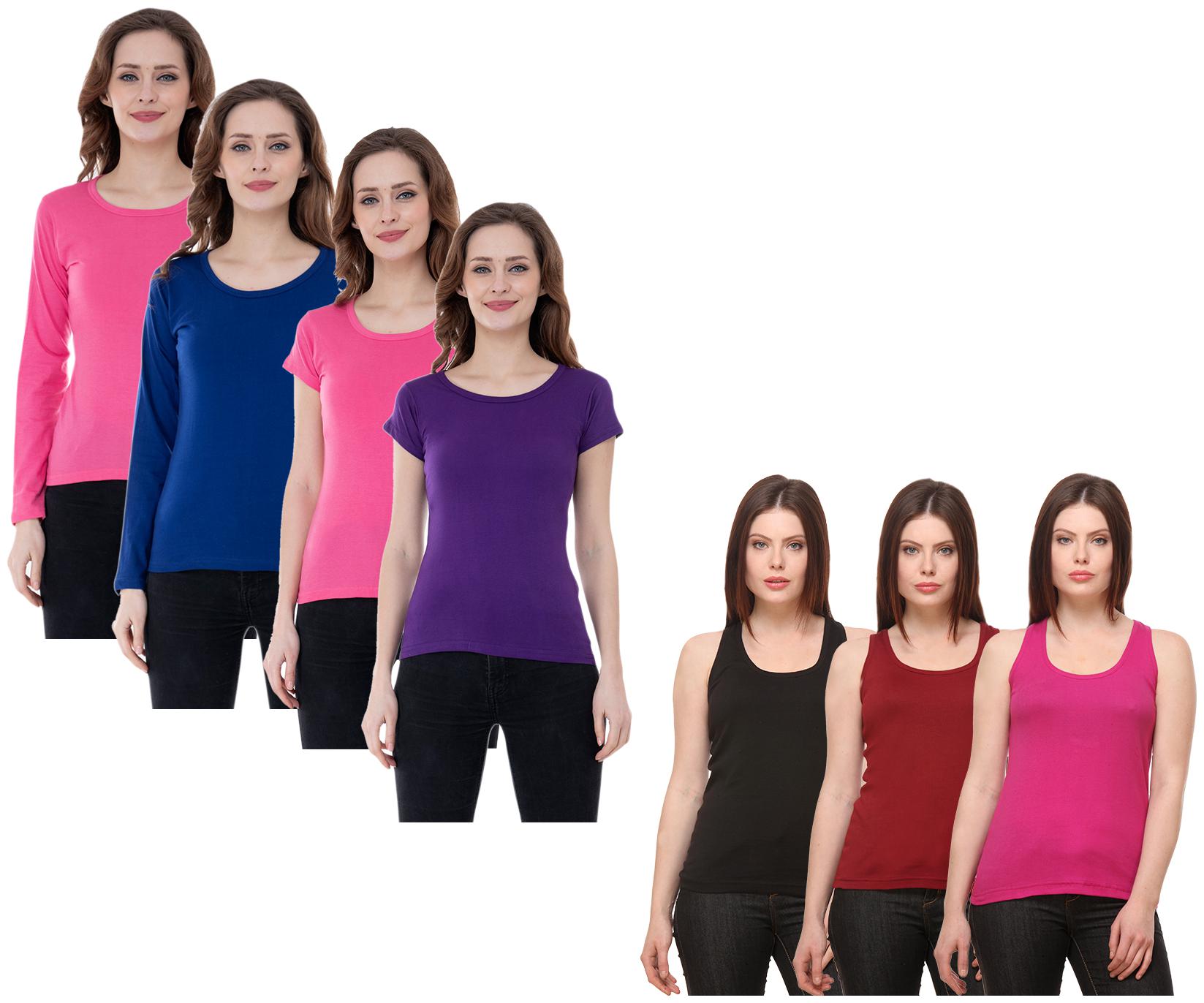 

Indiweaves Women Multi Regular fit Round neck Cotton Tank top