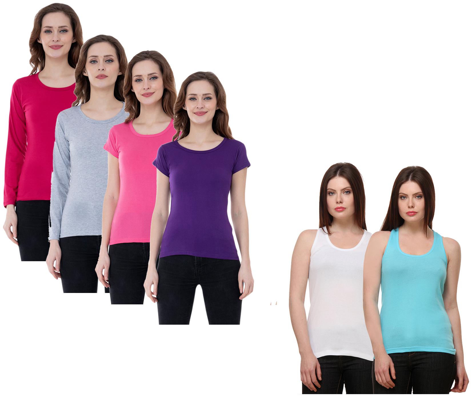 

Indiweaves Women Multi Regular fit Round neck Cotton Tank top