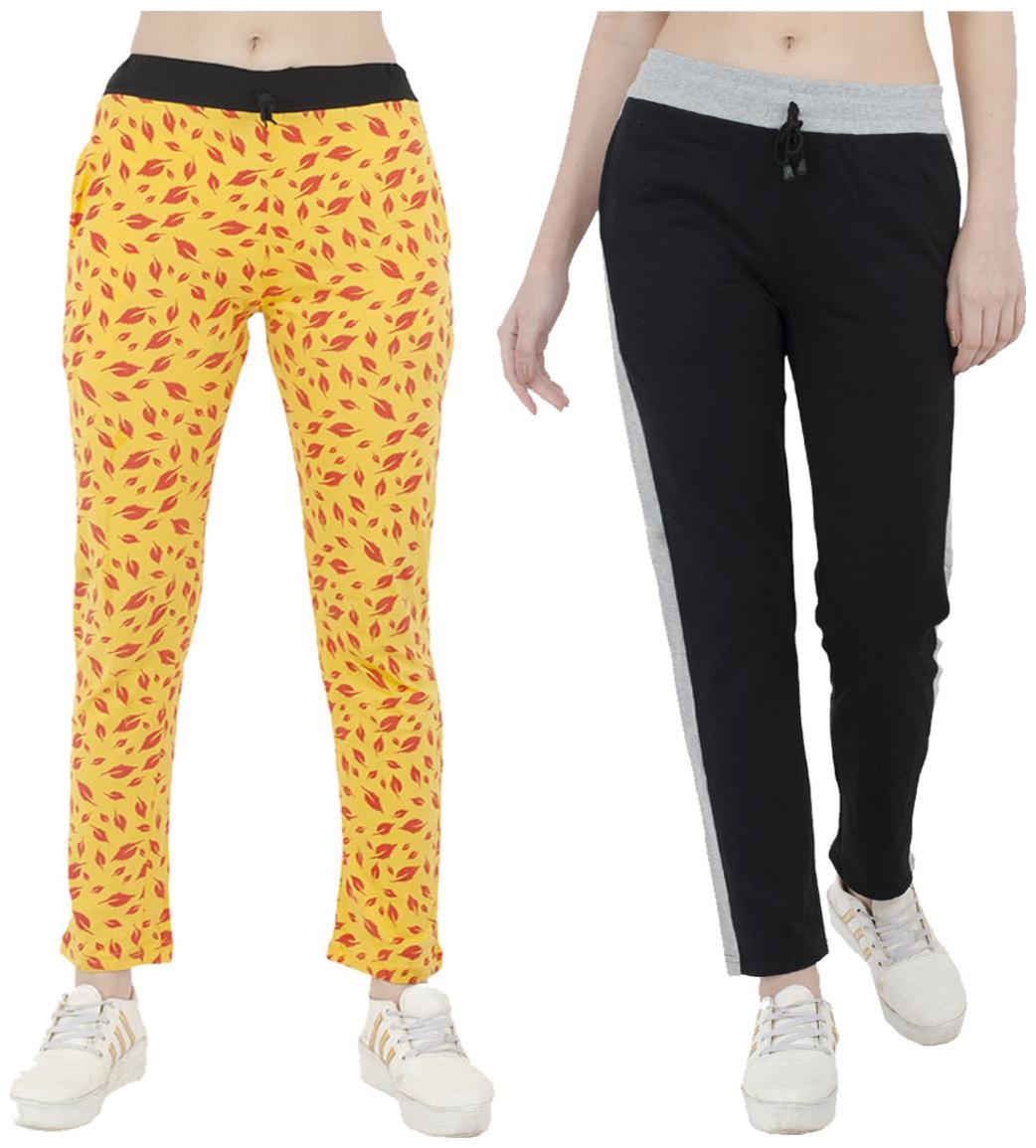

Indiweaves Women Regular fit Polyester Printed Track pants - Black