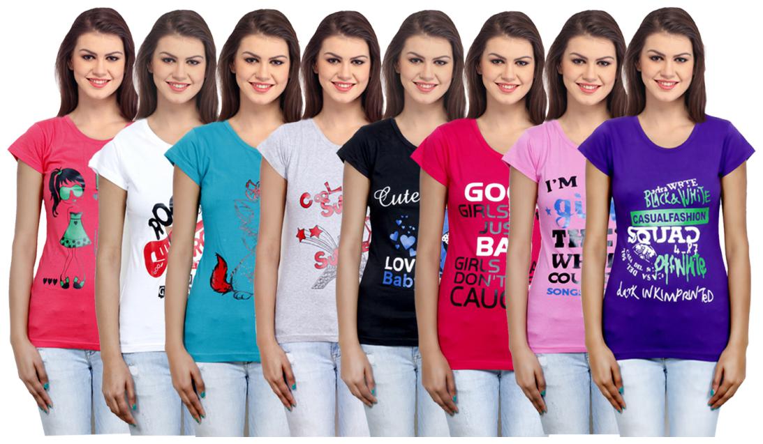

IndiWeaves Women s Cotton Printed T-Shirts COMBO OFFER ( Pack of 8 T-Shirts)