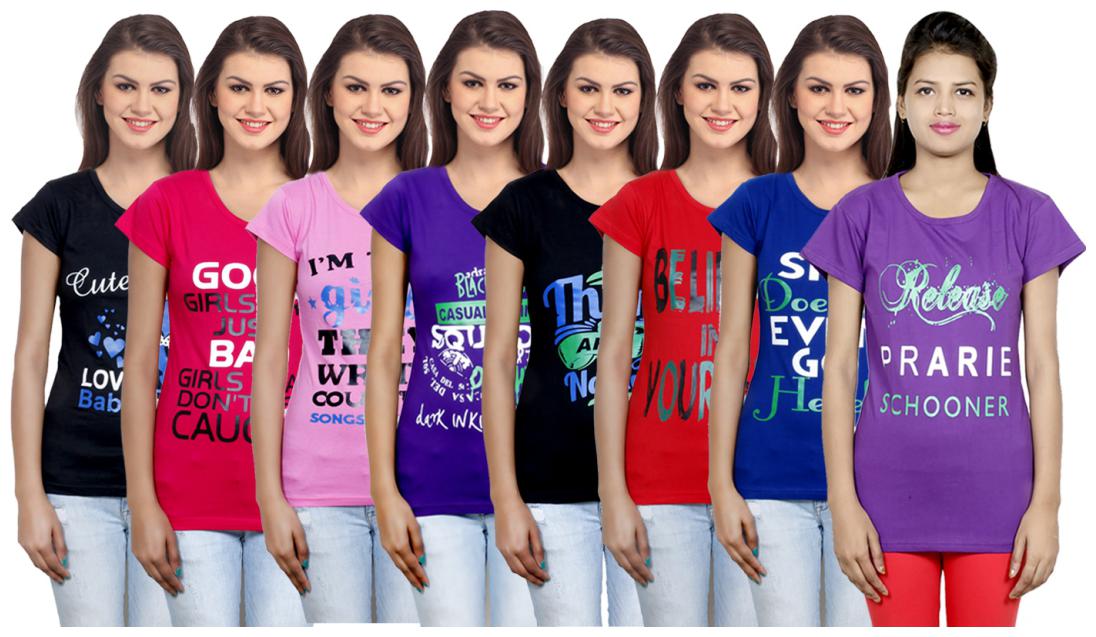 

IndiWeaves Women s Cotton Printed T-Shirts COMBO OFFER ( Pack of 8 T-Shirts)