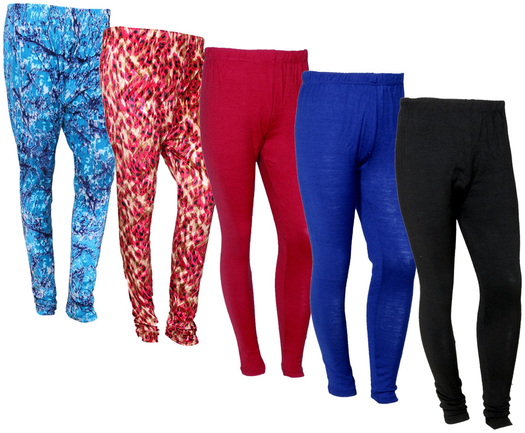 

IndiWeaves Women Woolen Plain and Velvet Printed Leggings for Winters (Pack of 5)