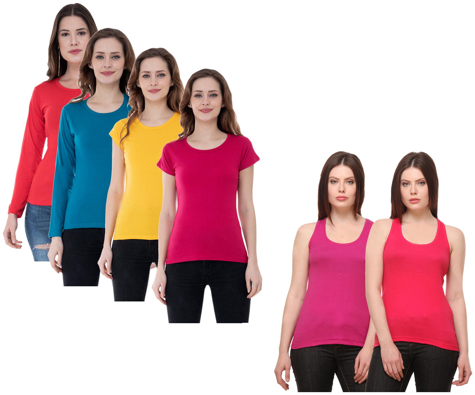 

Indiweaves Women Multi Regular fit Round neck Cotton Tank top