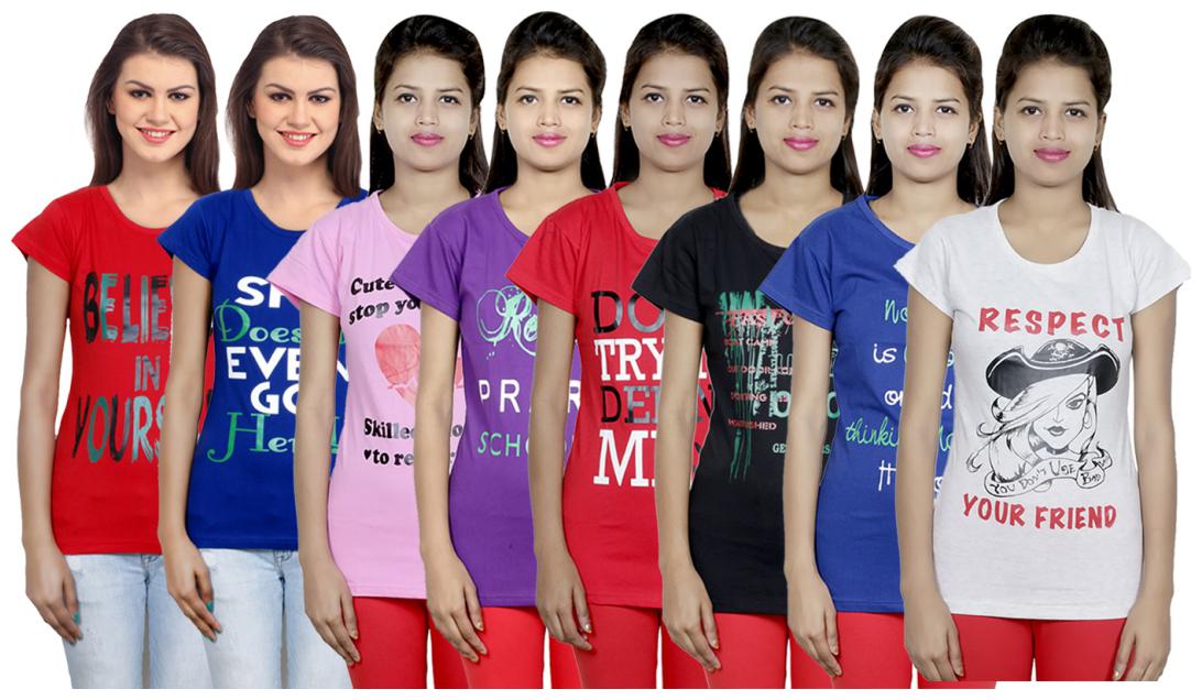 

IndiWeaves Women s Cotton Printed T-Shirts COMBO OFFER ( Pack of 8 T-Shirts)