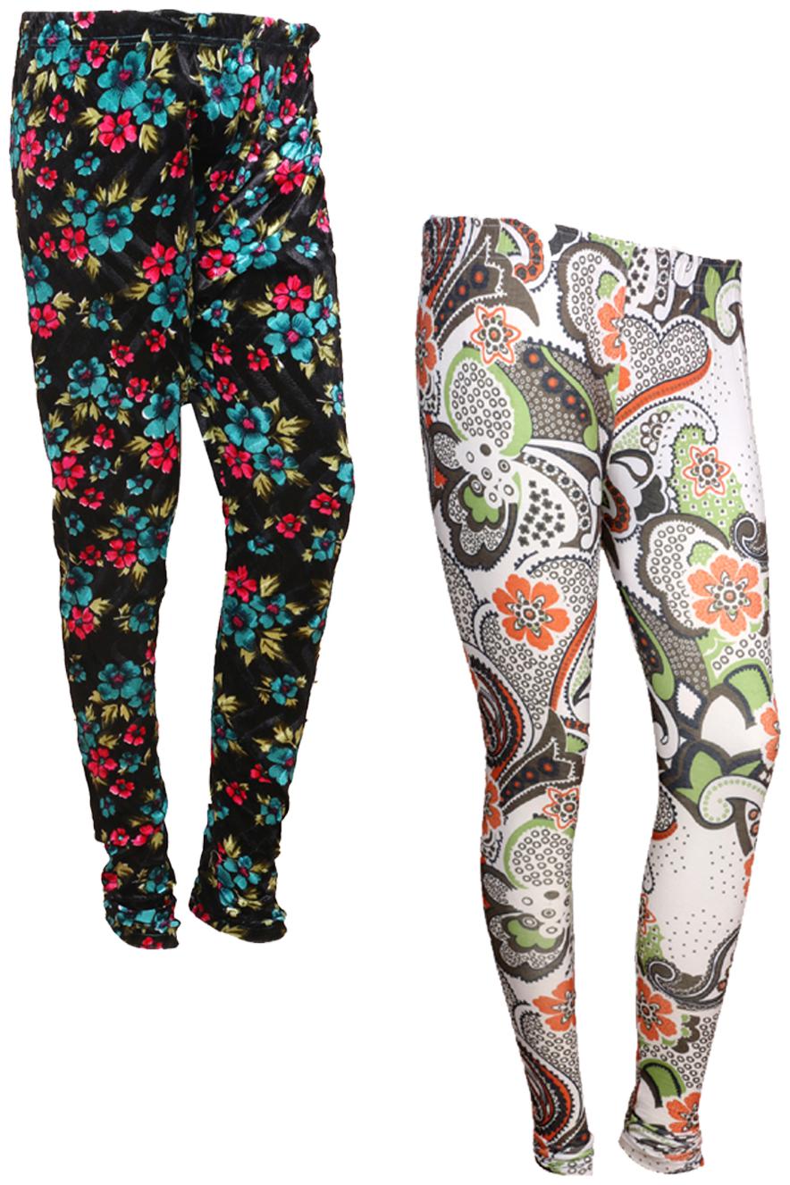 

IndiWeaves Women Cotton Printed Legging and Velvet Printed Leggings (Pack of 2)