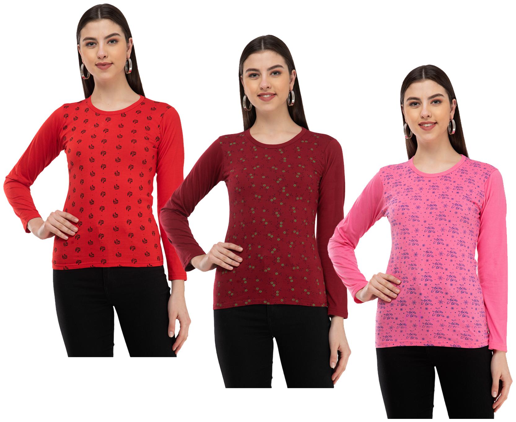 

Indiweaves Women Multi Regular fit Round neck Cotton T shirt